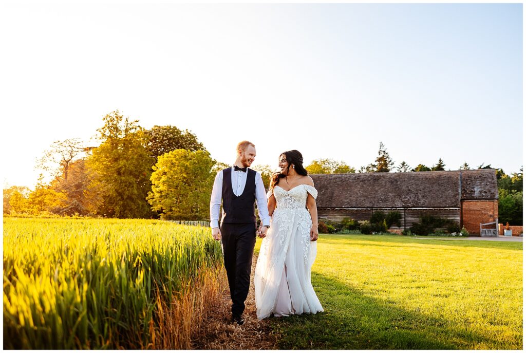 bassmead manor barns fields during golden hour