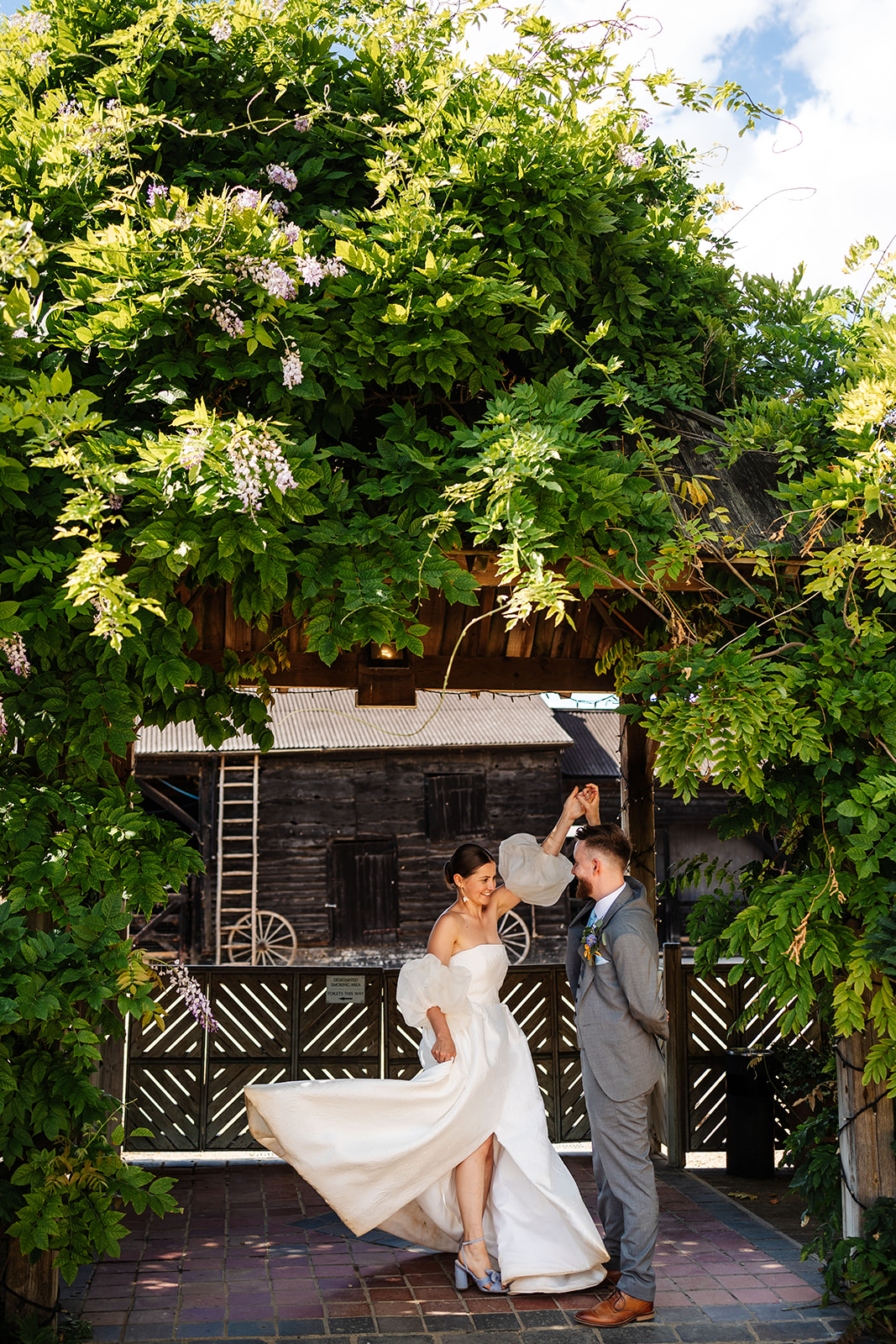 Couple dancing on courtyard